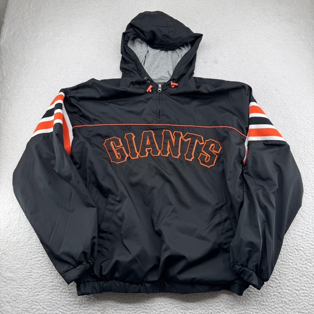 Vintage MLB San Francisco Giants Jacket Mens Large Black Windbreaker Hood Zip